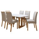 Ver imagem 2 de Conjunto Sala de Jantar 6 Lugares Retangular Tampo MDF Mesa Bold com Cadeiras Pés Madeira Jade Bege Amêndoa Clean/ Off White/Naturale Creme