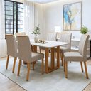 Ver imagem 1 de Conjunto Sala de Jantar 6 Lugares Retangular Tampo MDF Mesa Bold com Cadeiras Pés Madeira Jade Bege Amêndoa Clean/ Off White/Naturale Creme