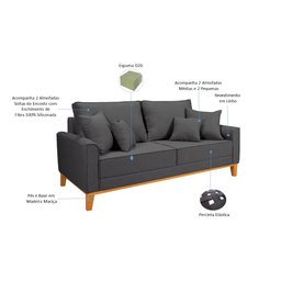 Conjunto Sofá Living Beny 2 e 3l Base Madeira Linho - 7