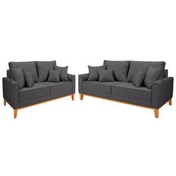 Conjunto Sofá Living Beny 2 e 3l Base Madeira Linho - 1