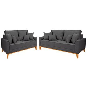 Conjunto Sofá Living Beny 2 e 3l Base Madeira Linho