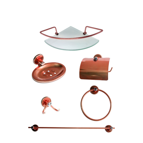 Kit Acessórios P/ Banheiro Aço Inox 6 Peças Rose