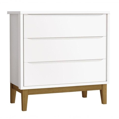 Cômoda Gaveteiro Classic New Branco Fosco com Madeira - Moveisaqui