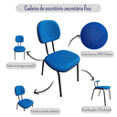 Ver imagem 4 de Cadeira de Escritório Secretária Curvada Anatômica, Base Palito 7/8, Tecido Jserrano Cor Azul