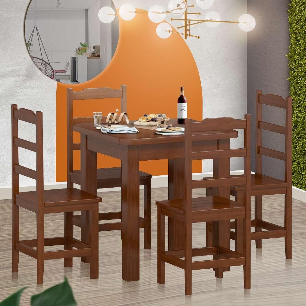 Mesa De Jantar Com 4 Cadeiras Madeira Maciça 88cm Castanho Pérola ...
