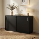 Ver imagem 1 de Armário para Escritório Baixo F5 Office 2 Portas de Correr com Chave 2 Prateleiras MDP 120cm Preto