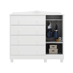 Cômoda Infantil Elô Peroba 100% Mdf Branco 4 Gavetas 1 Porta - 3