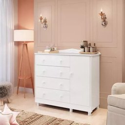 Cômoda Infantil Elô Peroba 100% Mdf Branco 4 Gavetas 1 Porta - 5