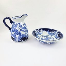 Jarro com Bacia Decorativo Azul e Branco Vaso Bule - 6
