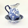 Jarro com Bacia Decorativo Azul e Branco Vaso Bule - 5