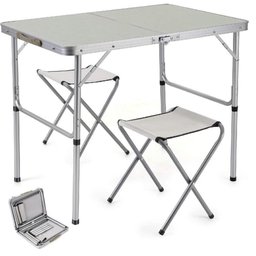 Mesa Dobrável Maleta Alumínio + 2 Bancos Camping Praia Alça - 1