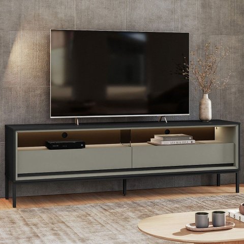Rack para Tv até 65 Polegadas Peridoto 2 Gavetas com Led Preto/off White - Pnr Móveis