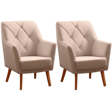 Kit 2 Poltronas para Sala e Escritório Decorativas Héstia Veludo Bege