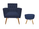 Ver imagem 1 de Kit Poltrona Decorativa Nina Capitonê + Puff Redondo Suede Azul Marinho Pés Madeira Ms Decor