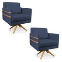Ver imagem 1 de Kit 02 Poltronas Giratória Mari Suede Azul Marinho Base de Madeira MA30 - D’Rossi