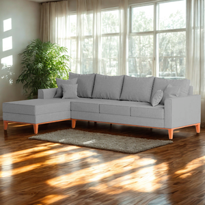 Sofá 4 Lugares Beny com Chaise Esquerdo Linho Cinza