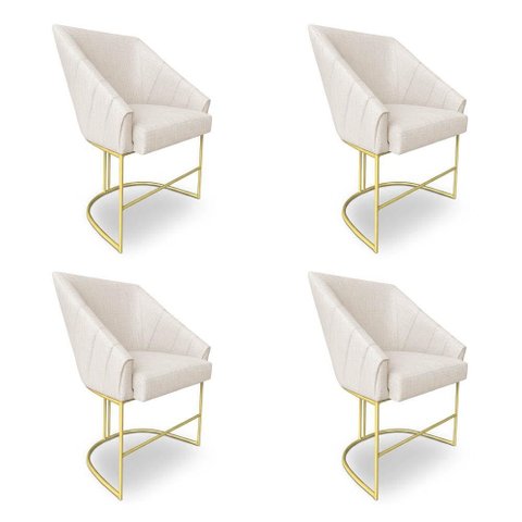 Kit 4 Luxo Alana Linho Bege Base Ferro Dourado - Pallazio