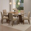 Ver imagem 1 de Conjunto Sala de Jantar Mesa Tampo de Vidro 6 Cadeiras Madesa Rustic-crema-imperial