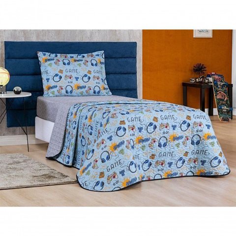 Enxoval Kit Colcha + Jogo de Cama Lençol Bouti Solteiro Infantil Kids 4 Peças 100% Poliéster -