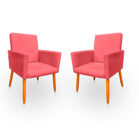 Kit 2 Poltronas Cadeira para Sala Confortável e Minimalista em Suede