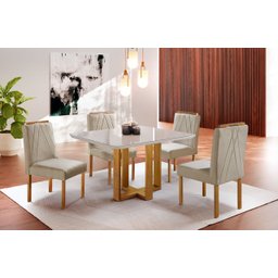 Conjunto Sala de Jantar 4 Lugares Paris Madeira Maciça Mesa Quadrada Veludo Bege - 2