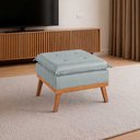Ver imagem 1 de Puff Quadrado Linho Pillow Estofado Sala Quarto Pé Madeira Cinza