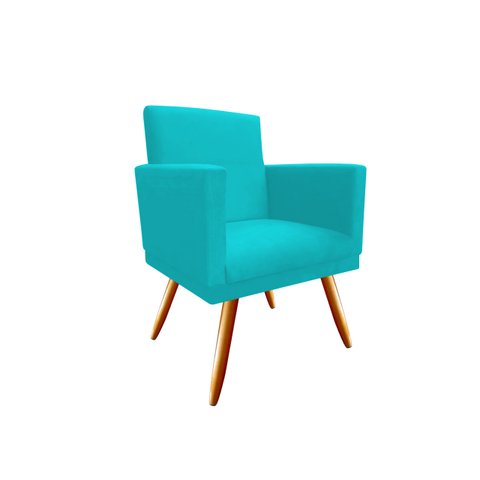 Poltrona Decorativa Bia Suede Azul Tifany Pés Madeira Mz Decor