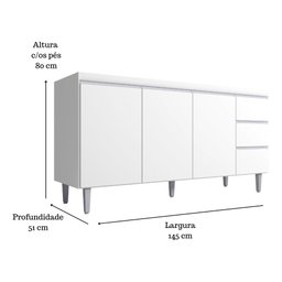 Balcão Armário Gabinete para Pia Andreia S/tampo 150cm 3 Portas 3 Gavetas Cinza Fosco - Ajl Móveis B - 2