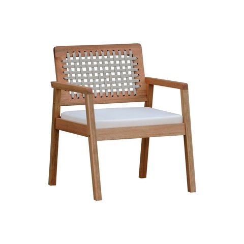 Poltrona Garden Madeira Maciça Assento Estofado Encosto Trançado Corda - Natural Acquablock Bege