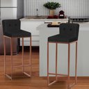 Ver imagem 3 de Kit 03 Banqueta Alta Com Encosto Lucca Industrial Cozinha Balcão Ferro Bronze Botão Corino Preto
