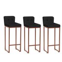 Ver imagem 1 de Kit 03 Banqueta Alta Com Encosto Lucca Industrial Cozinha Balcão Ferro Bronze Botão Corino Preto