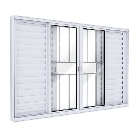 Janela Veneziana de Alumínio com Grade e 4 Folhas Móveis e 2 Fixas 100x150cm Lucasa Ideale Branco