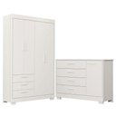 Ver imagem 1 de Cômoda com Porta e Guarda Roupa 4 Portas Infantil Zaki Branco Acetinado - Reller