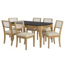 Ver imagem 2 de Conjunto Sala de Jantar Mira Premium Madeira Maciça C/ Tampo Madeirado C/ Vidro 160x90cm e 6