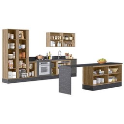 Cozinha Modulada 10 Peças Em MDF Kali Premium CJ10 Carvalho Rust Chumbo Nicioli - 2 Cozinha Modulada 10 Peças Em MDF Kali Premium CJ10 Carvalho Rust Chumbo Nicioli - 2