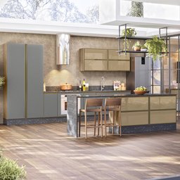 Cozinha Modulada 10 Peças Em MDF Kali Premium CJ10 Carvalho Rust Chumbo Nicioli - 1 Cozinha Modulada 10 Peças Em MDF Kali Premium CJ10 Carvalho Rust Chumbo Nicioli - 1