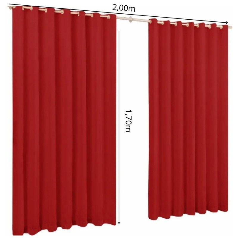 Cortinas para Sala 2,00x1,70 -barata -atacado:vermelha