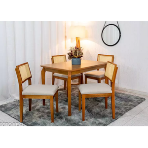 Mesa Alegra 4 Cadeiras Jade 1,20m Linho Bege Jcm - Cinamomo