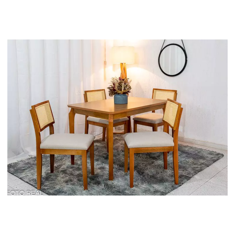 Mesa Alegra 4 Cadeiras Jade 1,20m Linho Bege Jcm - Cinamomo