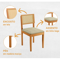 Mesa Alegra 4 Cadeiras Jade 1,20m Linho Bege Jcm - Cinamomo - 3