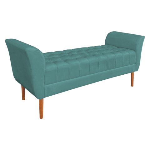 Calçadeira Recamier Casal 1,50m Londres Veludo - Pallazio Azul Turuqesa