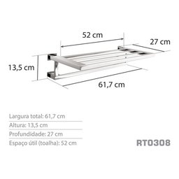 Toalheiro Rack 60 Cm Inox - Kromus Rt0308 - 3