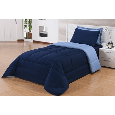 Kit Edredom Solteiro 4 Peças Pérola Marinho/azul Bebe