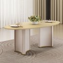 Ver imagem 1 de Mesa para Sala de Jantar 218cm com Tampo Elipse Orgânico com Vidro Liz Branco/Off White/Dourado