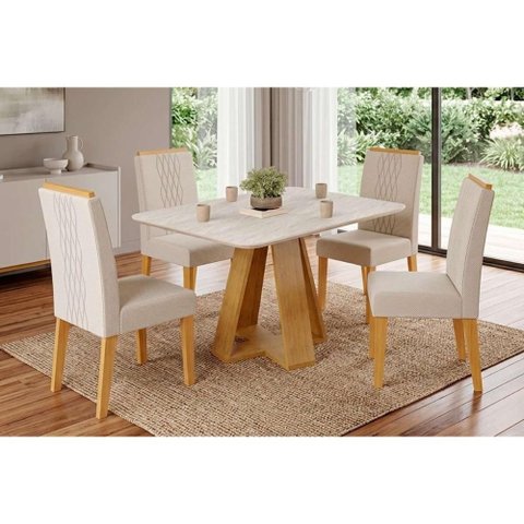 Mesa Sala Celeste 120 + 4 Cad Lia Cedro DJ Móveis