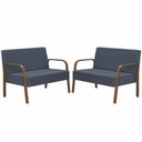 Ver imagem 1 de Kit Poltrona Decorativa 2 Namoradeiras de 2 Lugares Jade Braço Madeira D Salla Suede Azul Bic