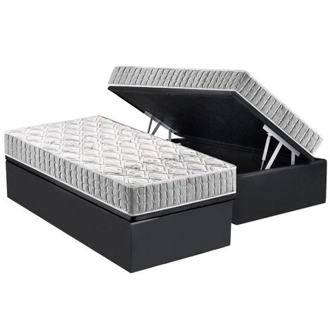 Cama Box Baú Solteiro: Colchão Espuma Anjos D33 Orthosono + Base CRC Suede Gray(88x188)