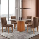 Ver imagem 1 de Mesa de Jantar Eloise 90cm Tampo Mdf 4 Cadeiras Moderna Veludo Marrom/nat/off/serig. Off