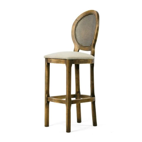 Banqueta Luis XV Medalhão de Madeira com Assento Estofado - Iaza Moveis