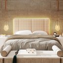 Ver imagem 2 de Cabeceira Estofada Cama Box Casal com Led Splend 140 Cm Buclé Bege